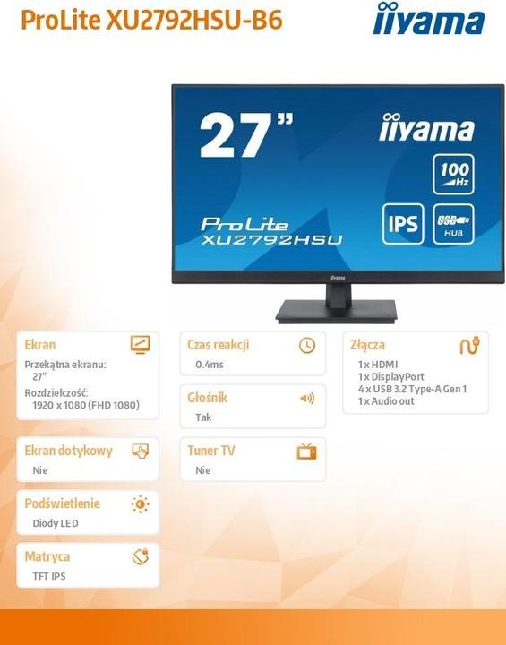 Image du produit iiyama XU2792HSU-B6/27" FHD IPS (1920 x 1080 pixels, 27")