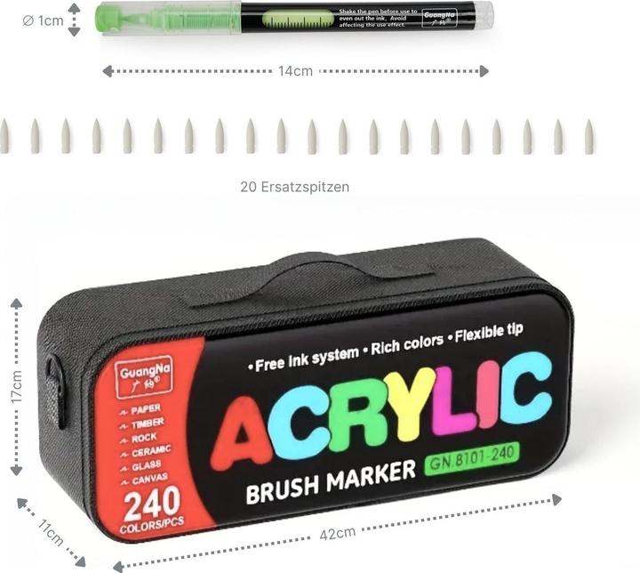 Image du produit Hermex 240-tlg. Set Acrylmarker Acryl Brush Marker Arcrylstifte Pinselstifte