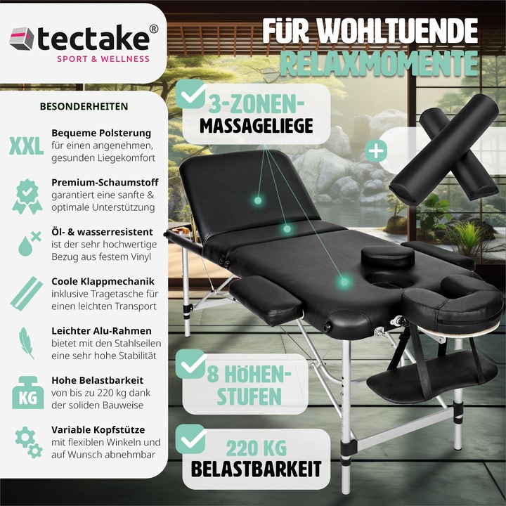 Immagine prodotto tectake Lettino per massaggi a 3 zone con schienale e bolster