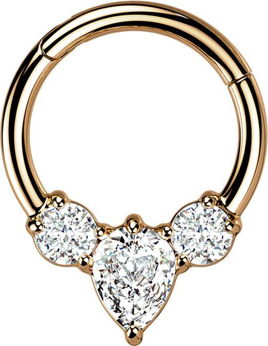 Actual product image Star Piercing Micro segment ring hinged rose gold drop two round crystals silver (without brass, Surgical steel 316L)