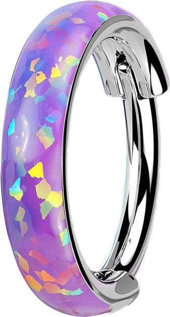 Produktbild Star Piercing Micro Segmentring klappbar silber seitlich Opal streifen breit violett (Titan, ohne Messing)