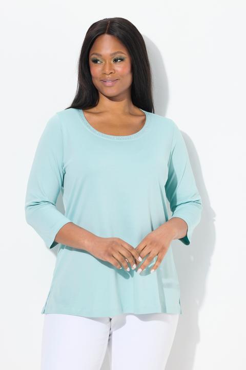 Image du produit Ulla Popken Chemise, coupe trapèze, col rond, manches 3/4, coton Pima (58)