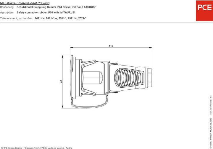 Produktbild PCE Kupplung Schutzkontaktkupplung Vollgummi 250V mit Deckel IP54 2521-sr