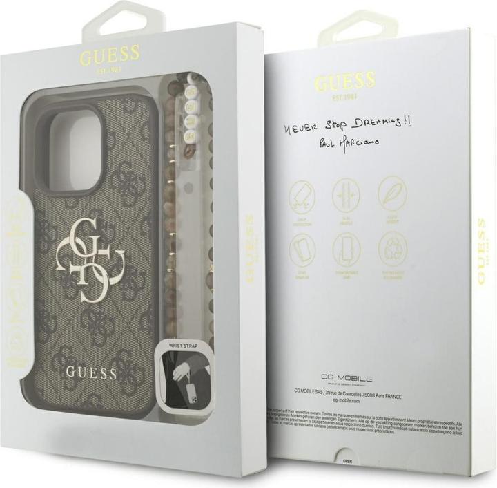 Produktbild Guess PU 4G Metal Logo Strap Back Cover für iPhone 16 Pro Max Braun (Apple iPhone 16 Pro Max)