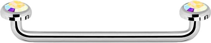 Image du produit Star Piercing Surface Barbell femelle argent 90° avec deux disques cristal multicolore (sans laiton, Acier chirurgical 316L)