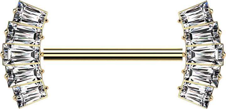 Actual product image Star Piercing Threadless Barbell vergoldet mit zwei fünf Baguette Kristalle silber (without brass, Titanium)