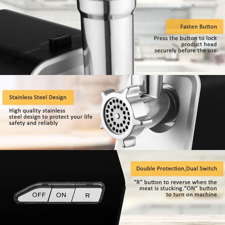 Actual product image Coocheer Moulin à viande électrique multifonction, 2000 W, 3 disques perforés, accessoires à biscuits