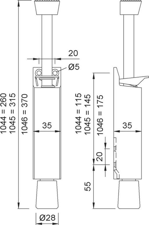Produktbild Kws Türfeststeller Typ 1046 bis 80 kg, 120 mm Hub, kantig schwarz matt (1 Stück)