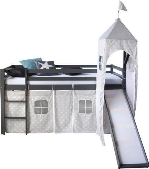 Homestyle4u Hochbett mit Rutsche und Turm (90 x 200 cm)