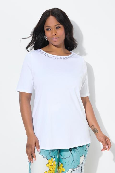 Immagine prodotto Ulla Popken T-shirt dal taglio svasato con applicazioni, scollo a girocollo e mezze maniche (46, 48)