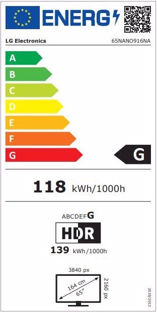 Etichetta energetica LG 65NANO916PA (65", Nano-Cell, 4K, 2020)