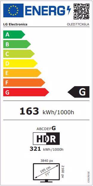 Energy Label LG OLED77CX (77", OLED, 4K, 2020)