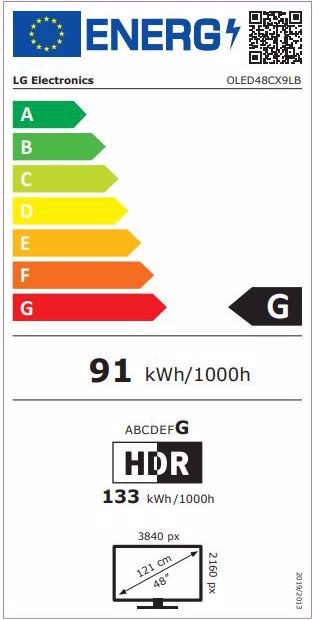 Energie-Label LG OLED48CX9 (48", OLED, 4K, 2020)