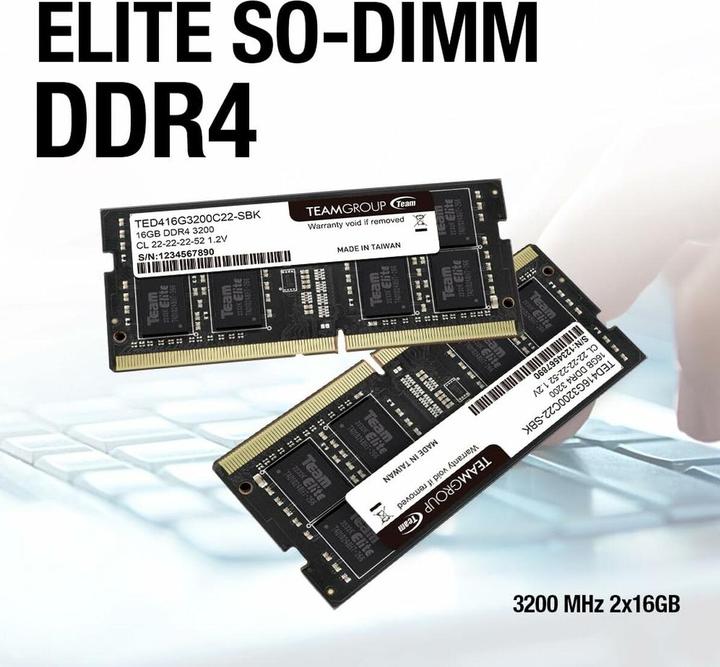 Productafbeelding Team Group Notebook geheugen Elite 8GB DDR4 3200MHz SODIMM CL22 1.2V (1 x 8GB, 3200 MHz, DDR4 RAM, SO-DIMM)