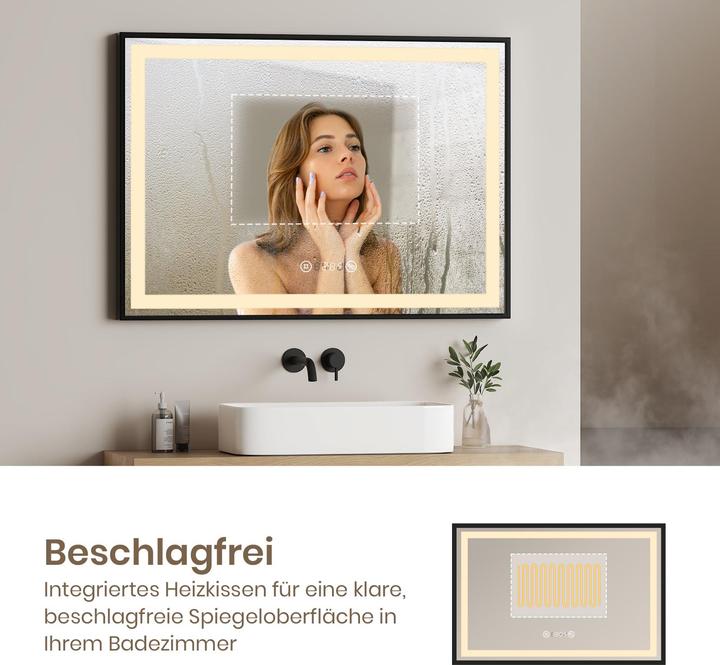 Actual product image Emke Bathroom Mirror With Lighting 120*70cm,Fog-Free, Temperature&Time Cool-White(6500K), Dimmable (120 x 70 cm)