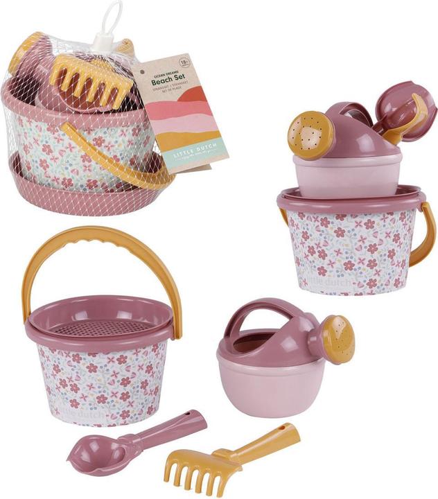 Little Dutch 2014446 Beach Set Bucket Set 5 Pieces Pink Flowers