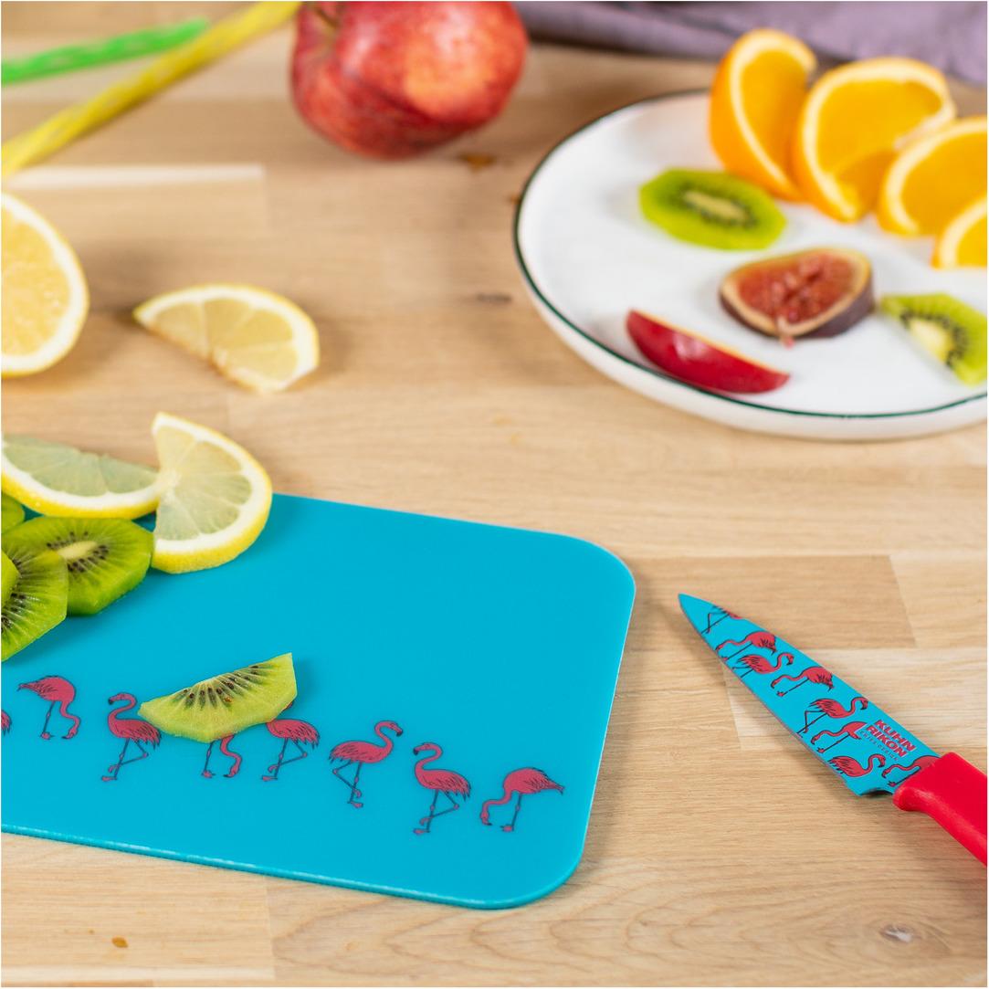 Thumbnail - 6x Kuhn Rikon Colori Rüstmesser / Schneidebrett Set, Küchenmesser, Rot, Blau, Türkis