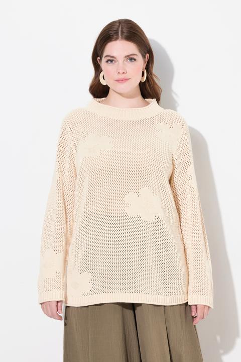 Actual product image Ulla Popken Eco Cotton Openwork Floral Knit Sweater (56)