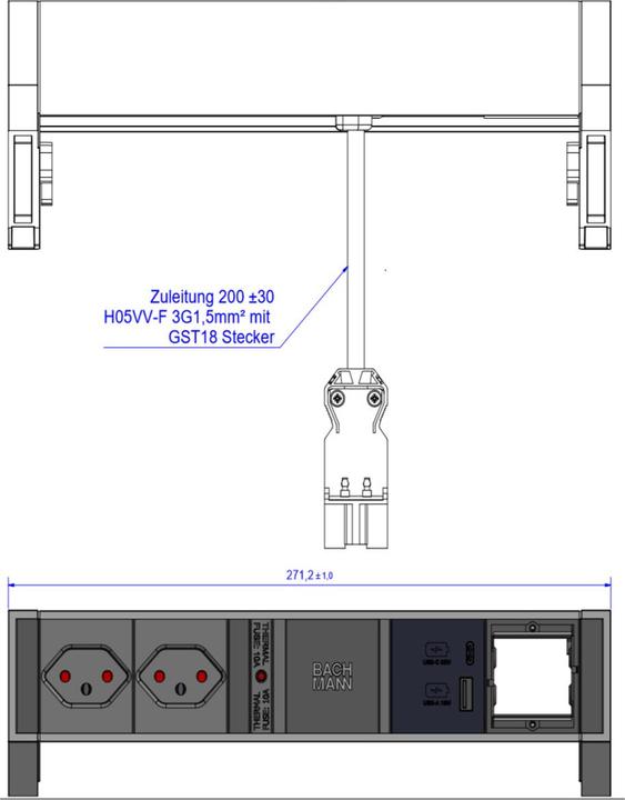 Produktbild Bachmann Tischsteckdosenleiste DESK2 2x T13 1x USB A/C 1x (2x, Typ 13)