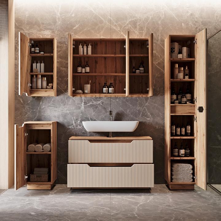 Actual product image Vicco Waschbeckenunterschrank Lotta, Eiche/Kaschmir gestreift, 99.4 x 62.5 cm mit 2 Schubladen (99.40 x 32 x 62.50 cm)