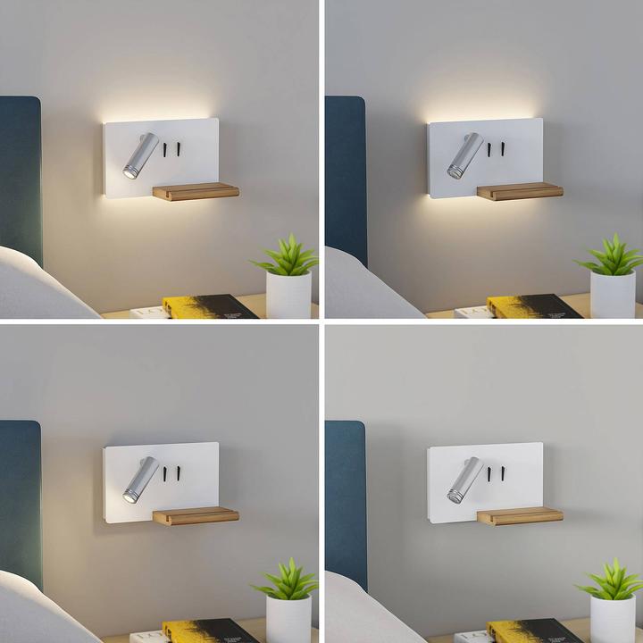 Produktbild Lucande Kimo LED-Wandlampe USB Ablage weiss/nickel (660 lm)
