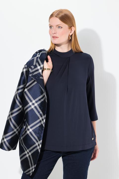 Produktbild Ulla Popken Slinky-Blusenshirt, Zierfalte, Stehkragen, 3/4-Arm (62)