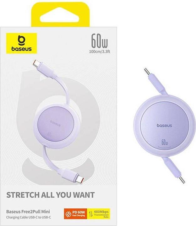 Produktbild Baseus Free2Pull Mini USB-C to USB-C 60W USB cable, 1m (purple) (1 m, 60 W)
