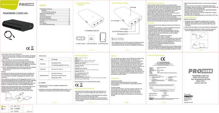 Produktbild ProUser Powerbank 15.00mAh 63W (15000 mAh, 63 W, 55.50 Wh)