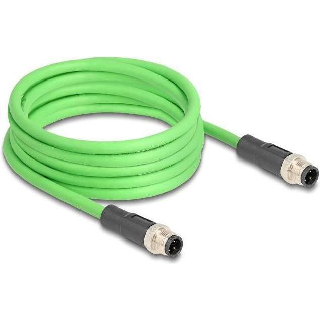 Delock M12 Kabel D-kodiert 4 Pin Stecker zu Stecker PUR (TPU) 5 m (SF/UTP, 5 m), Netzwerkkabel