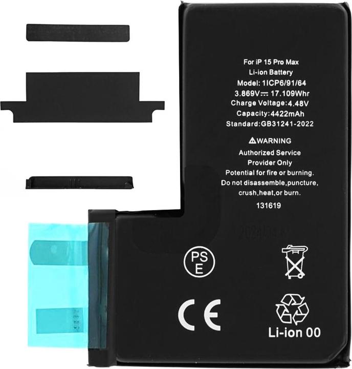 Image du produit OEM - Smartphone Battery Cell (21715) - without Flex-Cable - iPhone 15 Pro Max - 4422mAh - Black