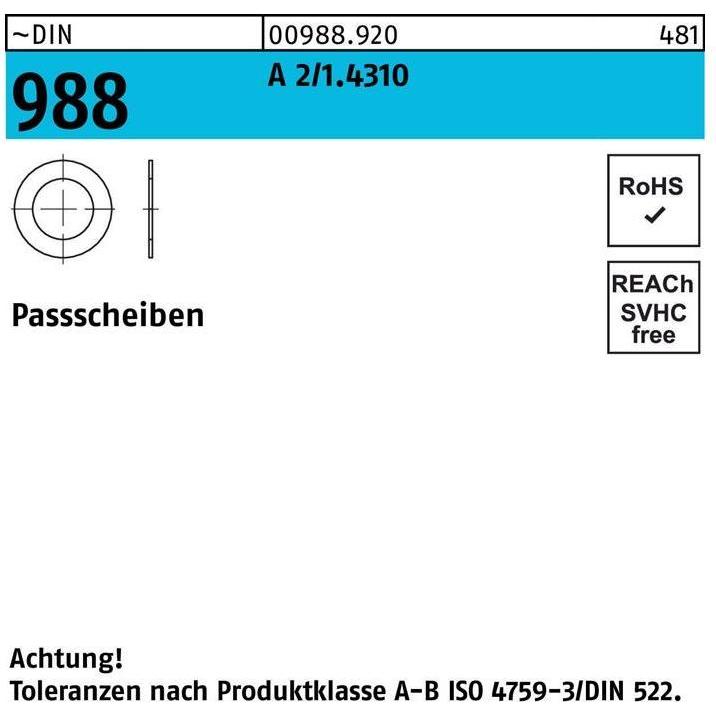 Zubehör Befestigungstechnik, Passscheibe DIN 988 6 x 12 x 0,25 A 2/1.4310