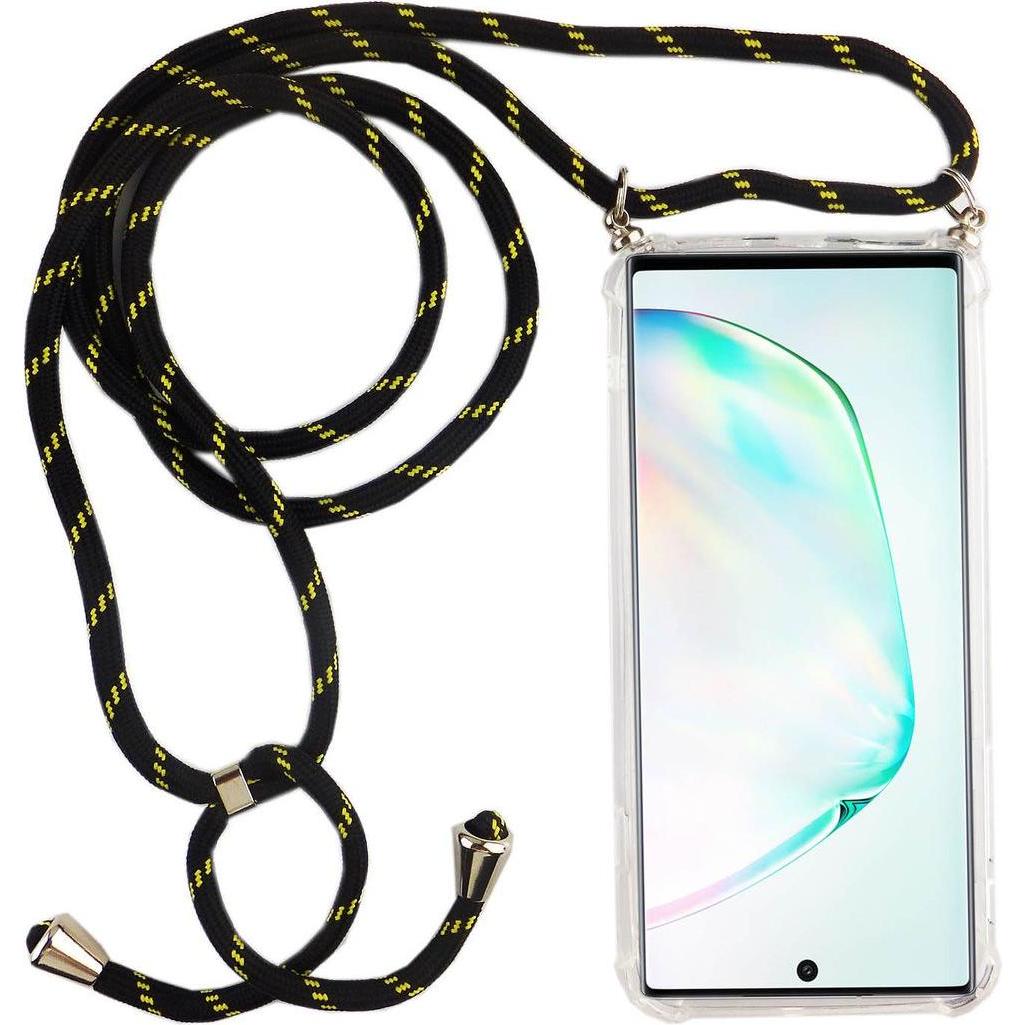 König Design Handykette für Samsung Galaxy Note 10 mit Band zum umhängen mit Kordel Schwarz, Handykette, Transparent