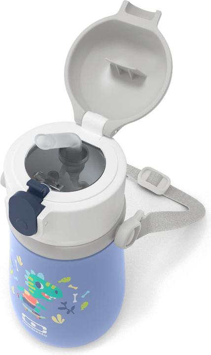 Actual product image Monbento Kids Insulated Water Bottle MB Stram Dino - 360ml - Leakproof Water Bottle with Straw - Strap & Hand (0.36 l)