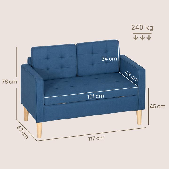 Produktbild Homcom 2-Sitzer-Sofa Samt, Eukalyptusholz Blau (2-Sitzer)