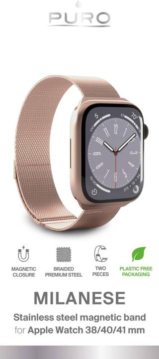 Immagine prodotto Puro Fascia magnetica milanese - Pasek ze stali nierdzewnej do Apple Watch 38/40/41 mm (różowe złoto) (38 mm, 40 mm, 41 mm, Acciaio inossidabile, Apple Watch Series 1, Apple Watch Series 2, Apple Watch Series 3, Apple Watch Serie 4, Apple Watch Serie 5, Apple Watch Serie 6, Apple Watch Series 7, Apple Watch Series 8, Apple Watch Series 9, Apple Watch SE)