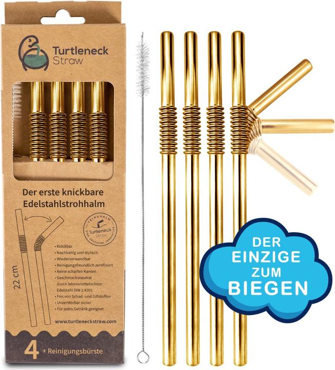 Produktbild Turtleneck Straw Biegbare Edelstahl Trinkhalme (4x)