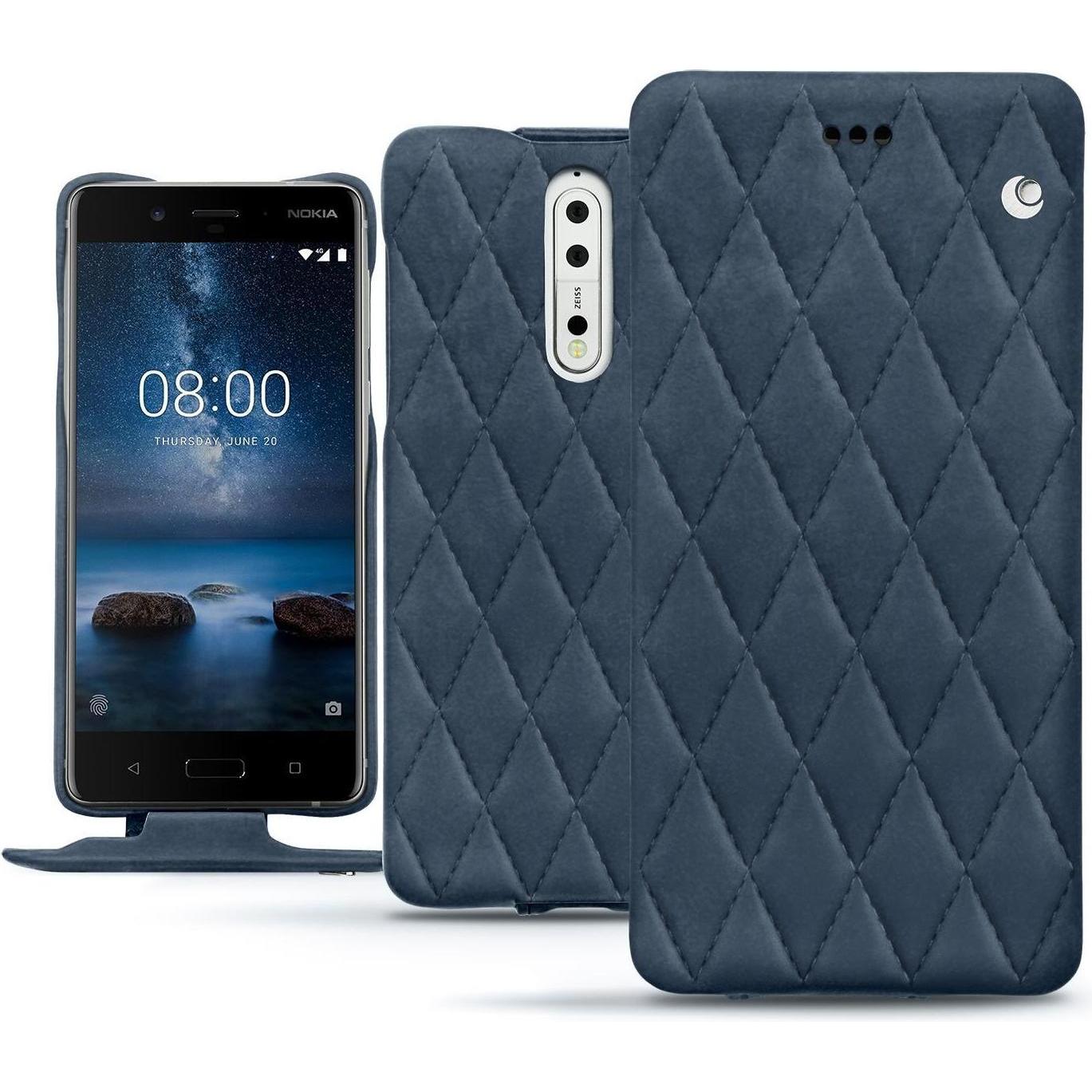 Noreve Lederschutzhülle vertikal (Nokia 8), Smartphone Hülle, Blau