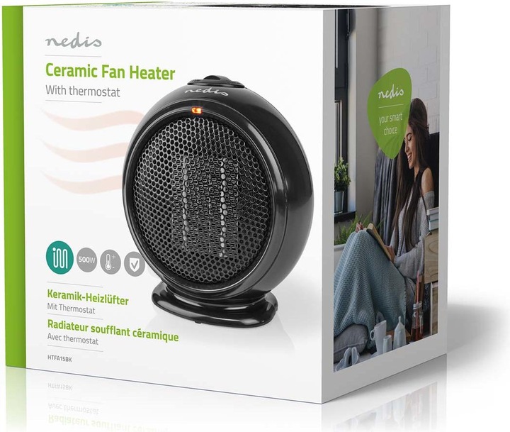 Immagine prodotto Nedis Keramik-PTC-Heizlüfter- 500 W- 1 Heizmodus- Verstellbares Thermostat- (500 W)