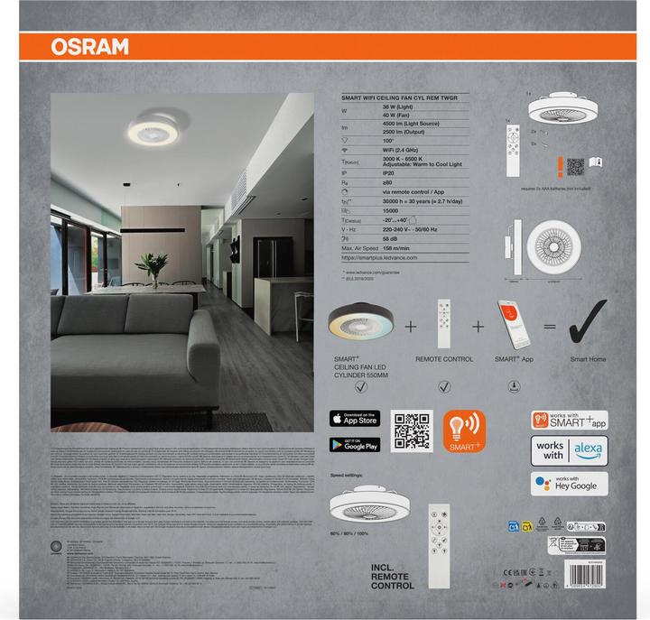 Produktbild Osram Smart+ wifi ceiling fan Cylinder 550mm + RC