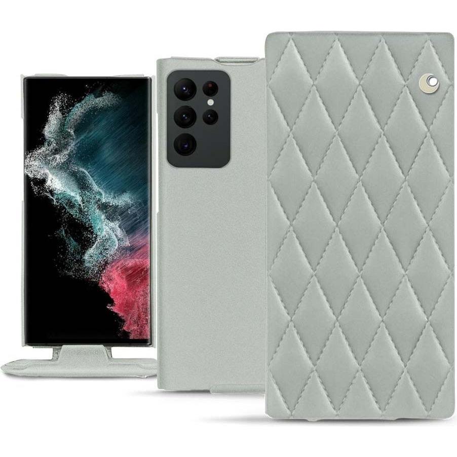 Noreve Lederschutzhülle vertikal (Samsung Galaxy S22 Ultra), Smartphone Hülle, Grau