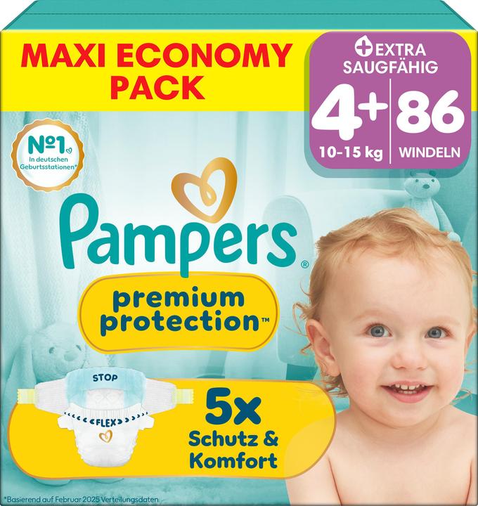 Actual product image Pampers Premium Protection Gr.4+ Maxi Plus 10-15kg Maxi Windeln Eco Pack 86 Stück (Size 4+, 86 pcs.)