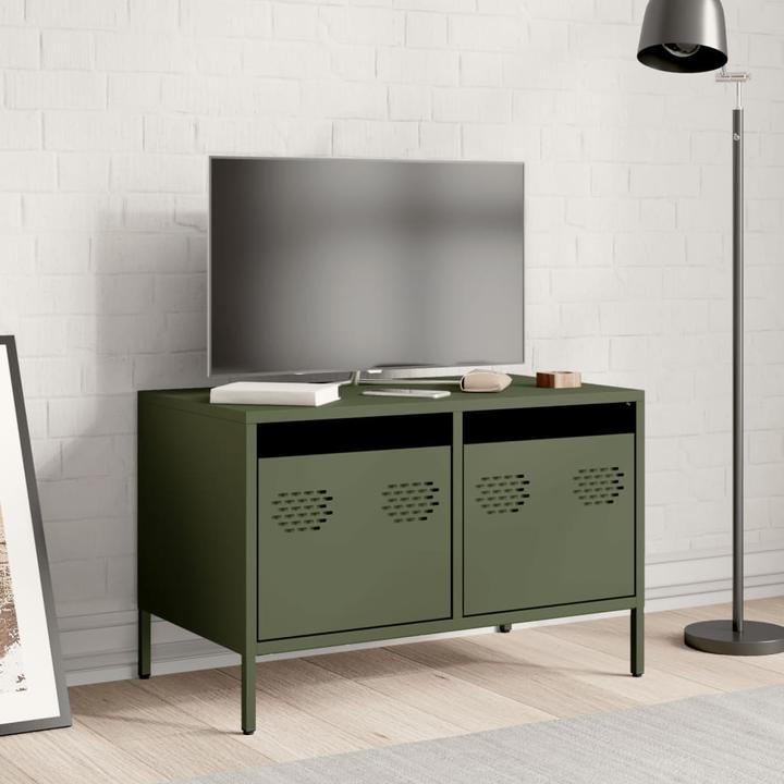 Produktbild vidaXL TV Schrank Fernsehtisch Fernsehschrank Lowboard TV Möbel Olivgrün Stahl