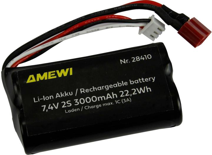 Immagine prodotto Amewi Li-Ion Akku 2S 7,4V 3000mAh T-Stecker (7.40 V, 3000 mAh)