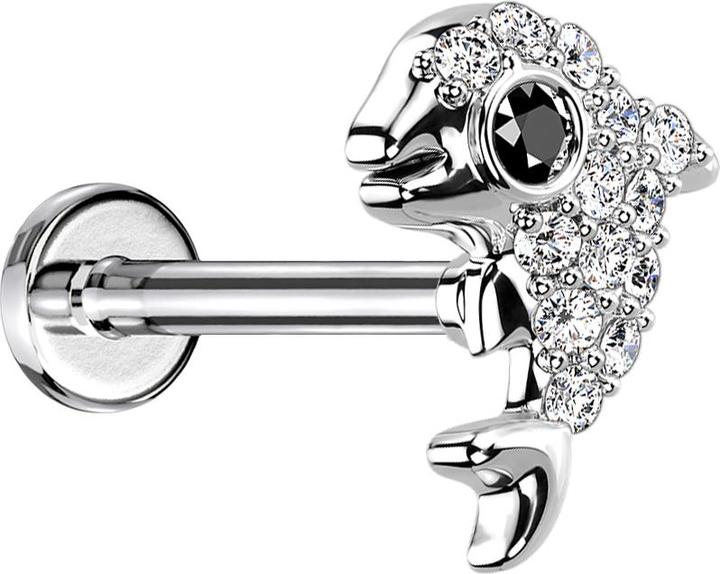 Produktbild Star Piercing Micro Labret Innengewinde silber Delfin mit Kristallen silber (Messing, Chirurgenstahl 316L)