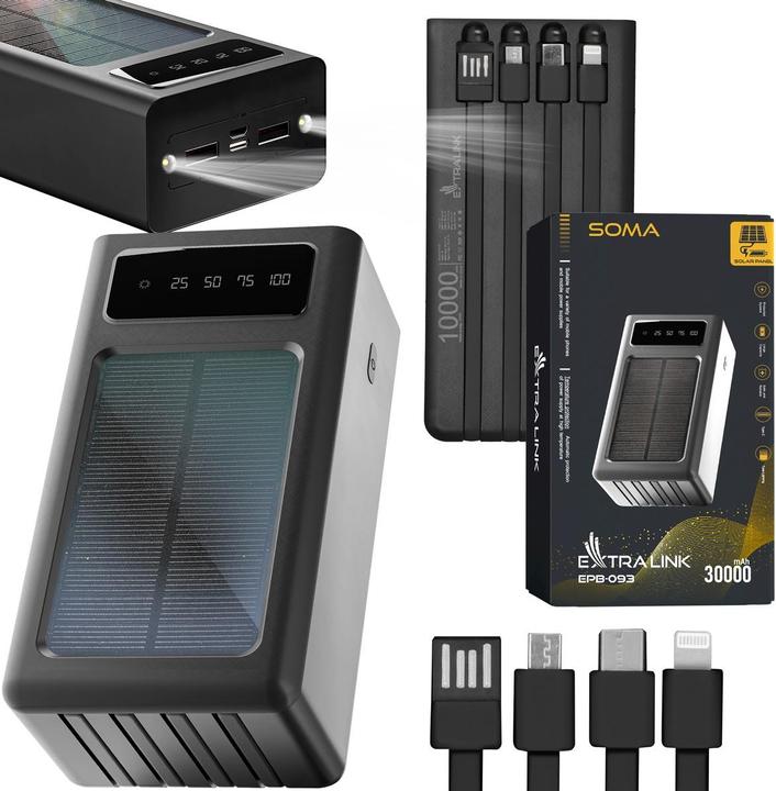 Actual product image Extralink EPB-093 30000mAh Czarny | Powerbank | Solar Power bank, USB-C (30000 mAh, 10 W, 111 Wh)