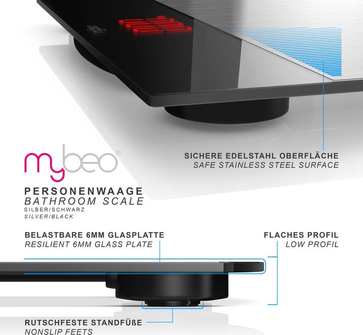 Produktbild Mybeo Personenwaage, Digitale Edelstahl Körperwaage 3,5" Display, DMS-Sensoren, max. 150kg (150 kg)
