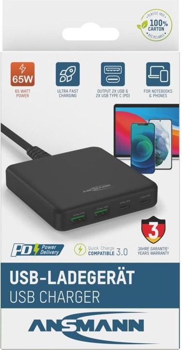 Actual product image Ansmann USB charger 4-port 65W PD/QC/GAN (65 W, 4 ports)
