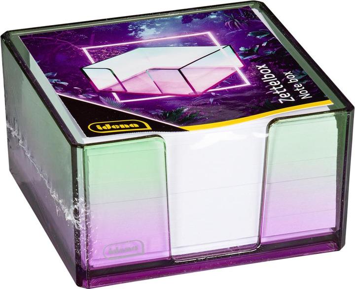 Actual product image Idena Zettelbox Bicolor Acryl 450 Blatt 80g/m² pink/grün 103x103x57mm (103 x 103 mm)