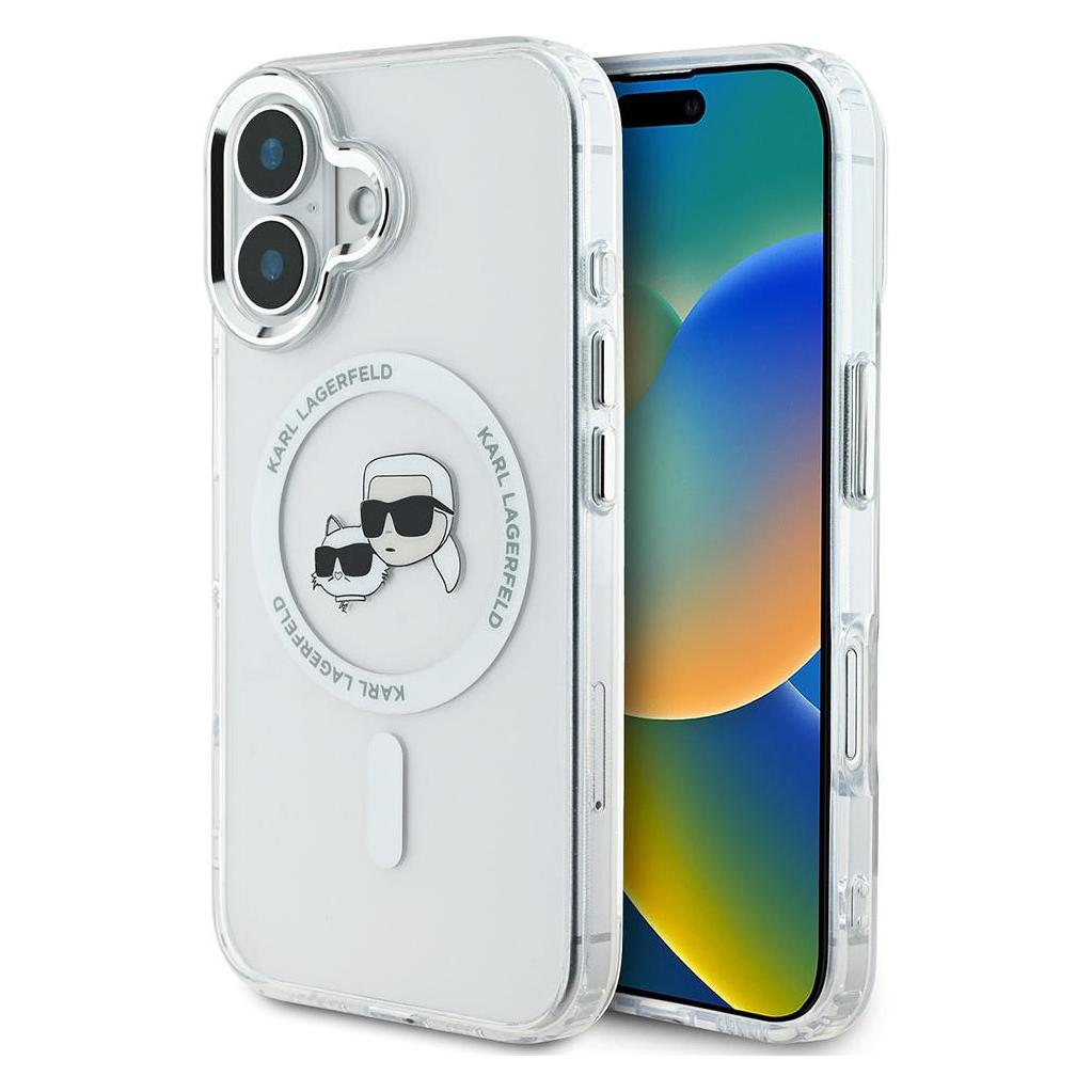 Karl Lagerfeld KLHMP16SHLSKCH IPhone 16 6.1" Biały/white Hardcase Iml Metal Karl&Choupette Head MagS (Apple IPhone 16), Smartphone Hülle, Weiss