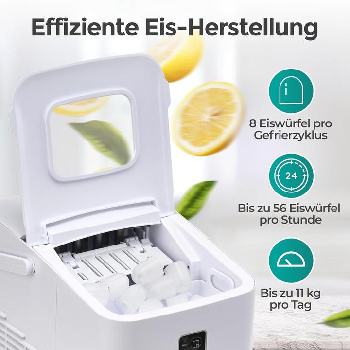 Produktbild KLAMER Eiswürfelmaschine klein (2025), 8 Eiswürfel in 8 Minuten, 11 kg Eiswürfel pro Tag, 2 Eis…